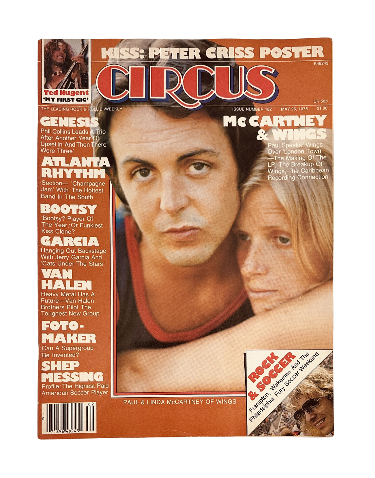 Circus Magazine cover from May 25, 1978 featuring Paul McCartney and Wings, along with mentions of Genesis and Van Halen. The magazine is in very good condition and includes a Kiss Peter Criss poster.