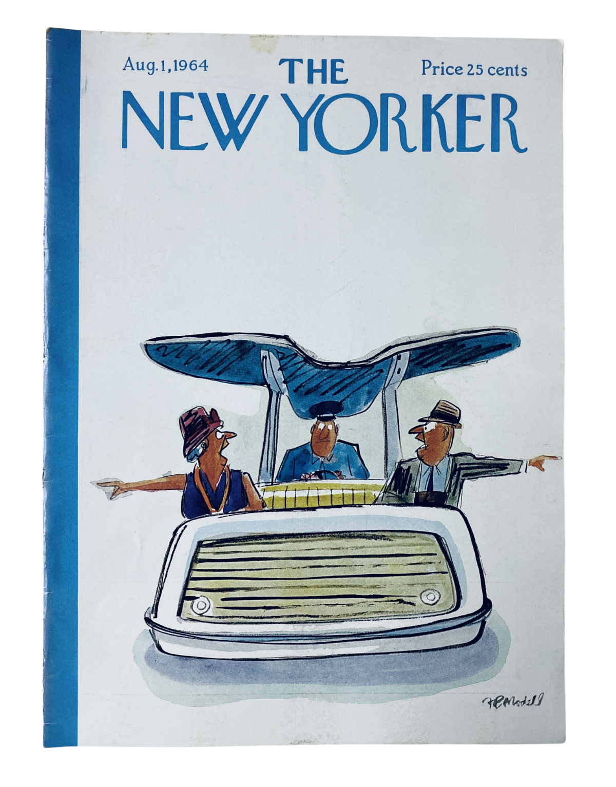 Cover of The New Yorker magazine from August 1, 1964, featuring a cartoon illustration of three men in a golf cart, with the title 'The New Yorker' prominently displayed.