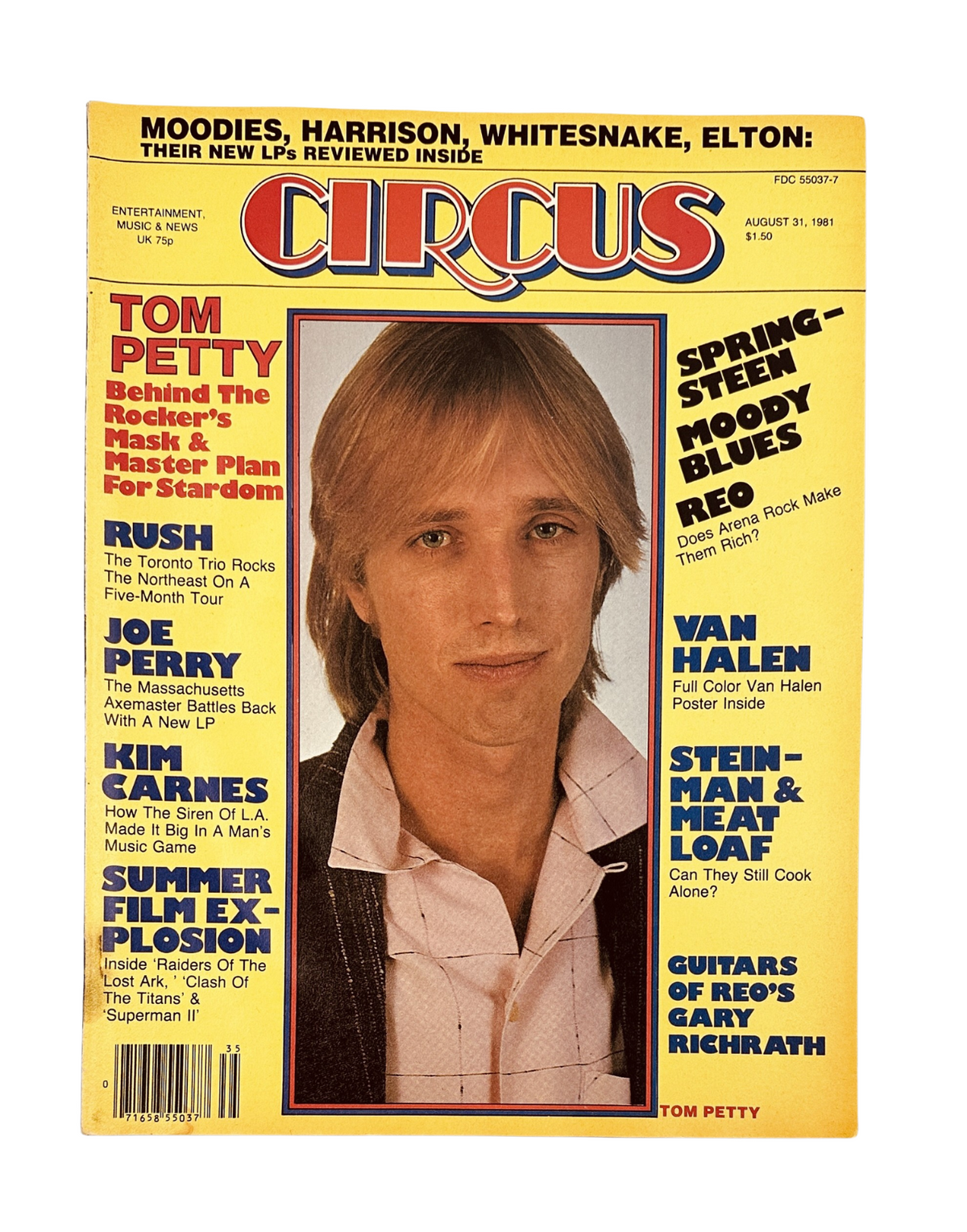 Circus Magazine cover from August 31, 1981 featuring Tom Petty, with an article about his rise to stardom and a focus on rock music.