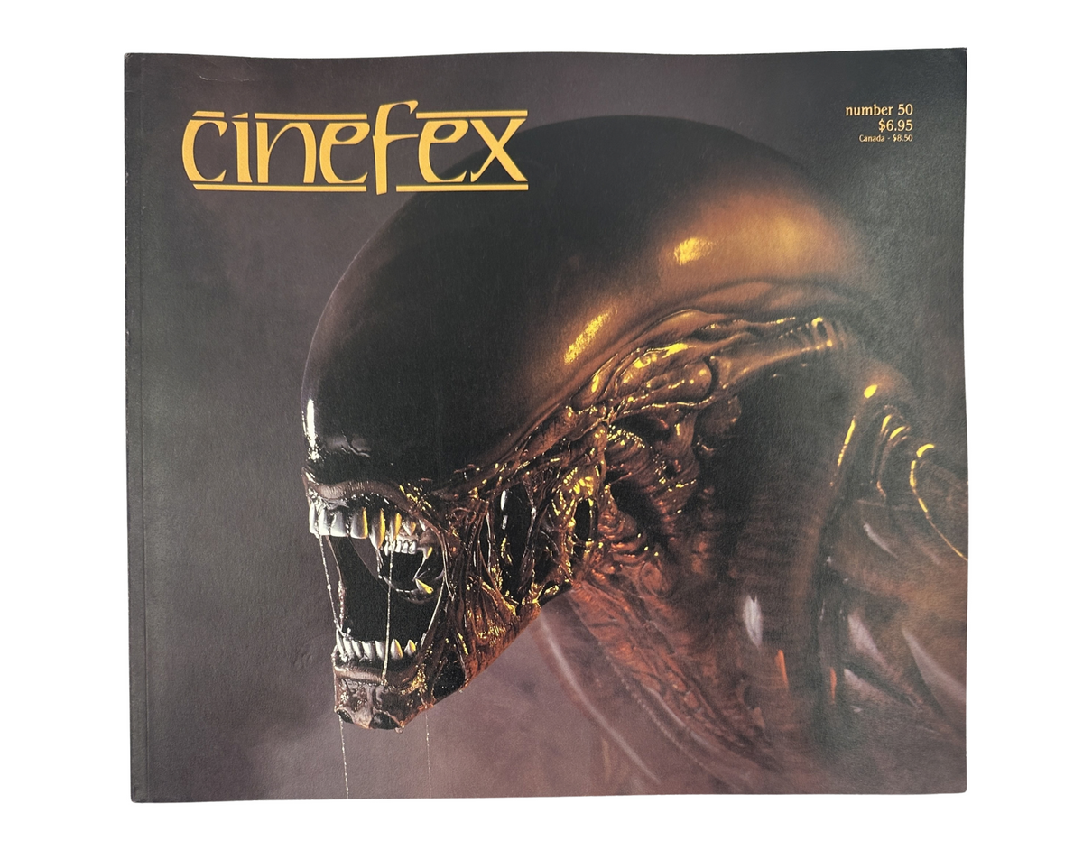 Cinefex Magazine Cover May 1992 No. 50 featuring the alien xenomorph from Alien 3 against a dark background, highlighting intricate details of the creature's design.