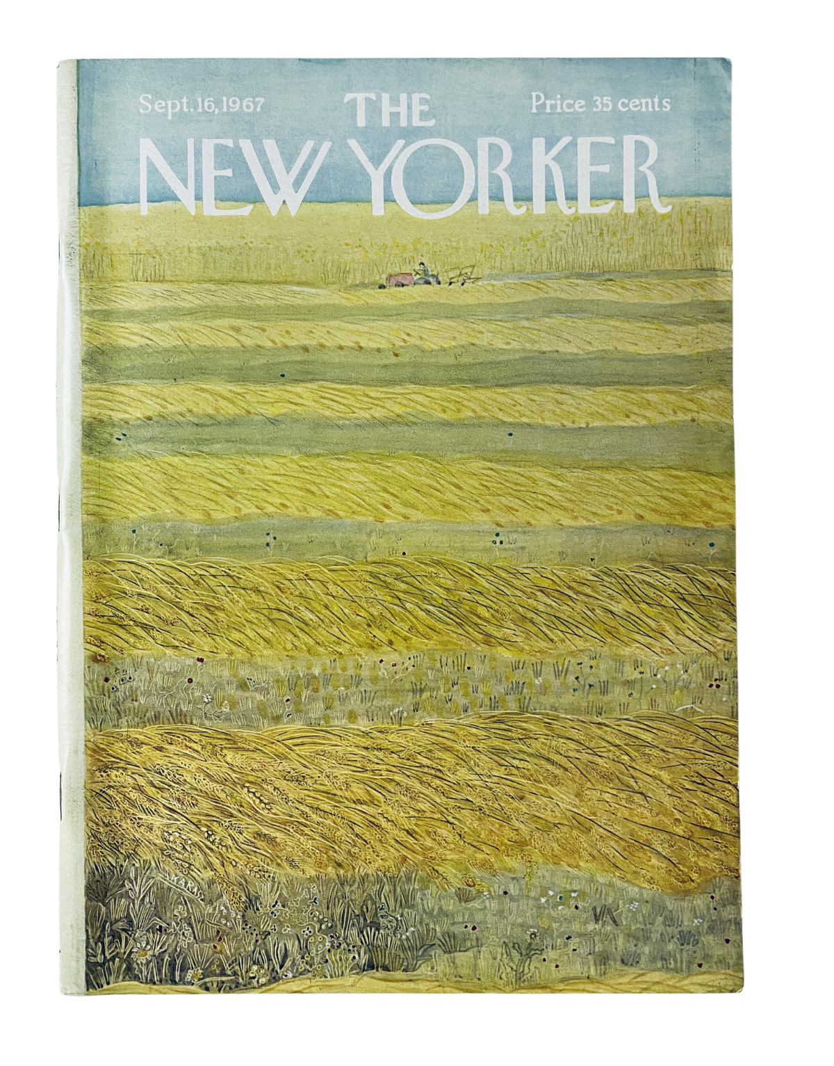 The New Yorker Magazine September 16, 1967 cover featuring a serene wheat fields landscape by I. Karasz, showcasing rich golden hues and a peaceful rural scene.