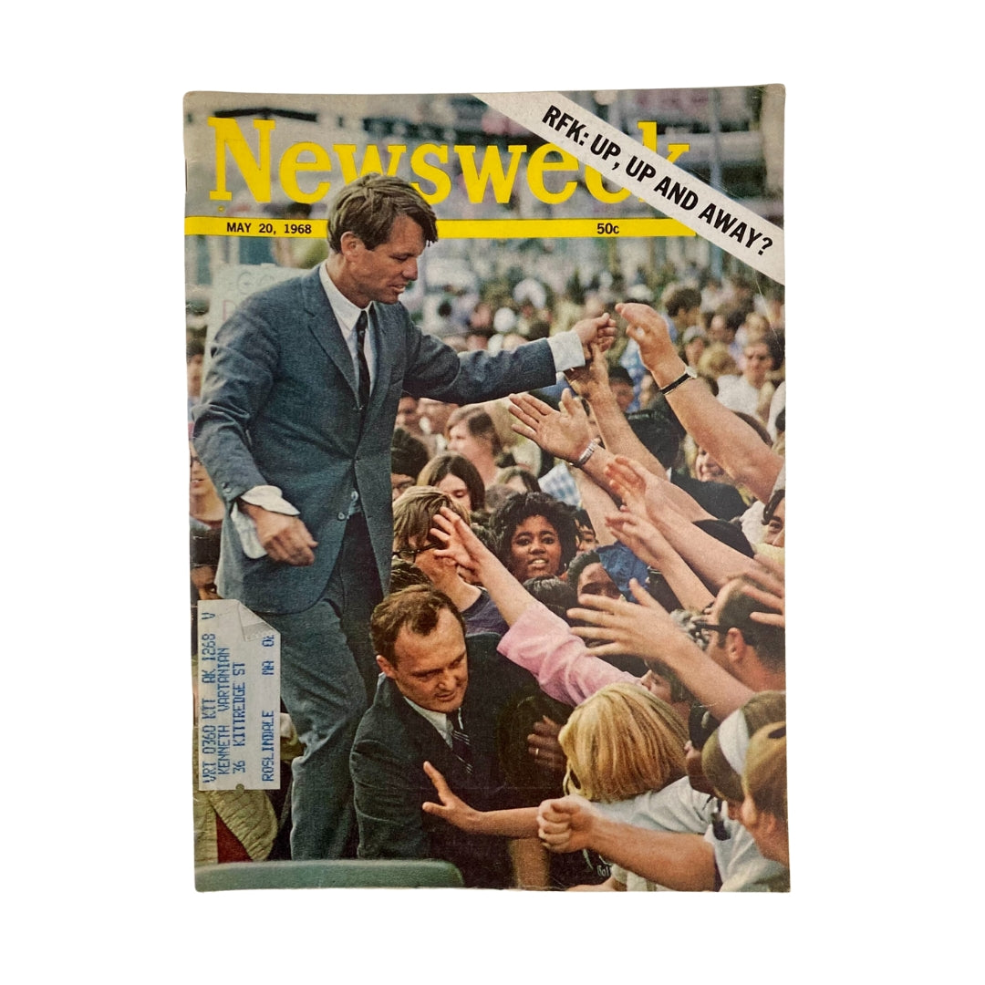 Cover of VTG Newsweek Magazine May 20 1968 featuring Robert F. Kennedy engaging with a crowd, showcasing the headline 'RFK: Up, Up and Away?'.