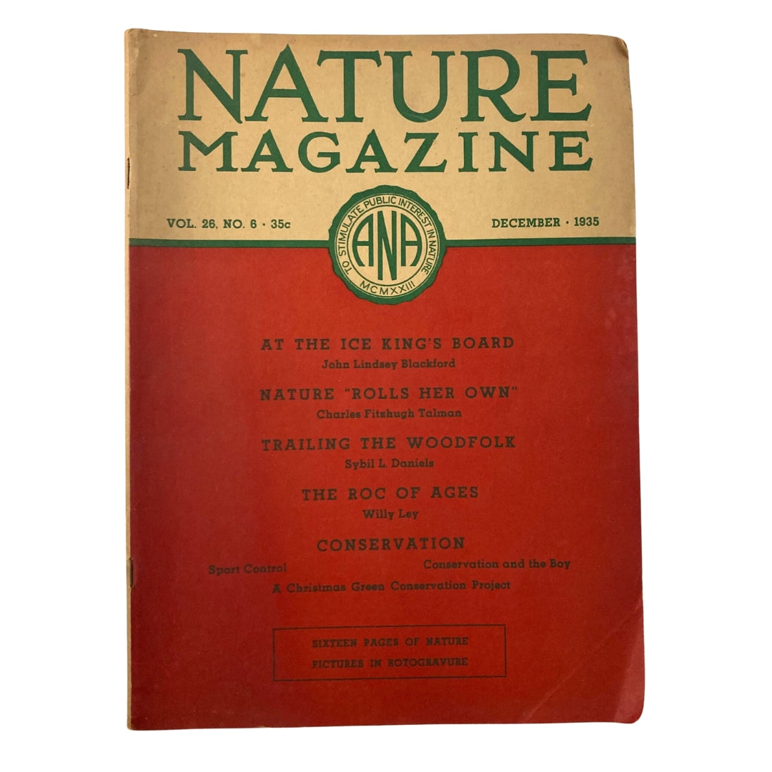 Cover of VTG Nature Magazine December 1935 featuring the title 'At The Ice King's Board' and other articles, presented in a vintage style.
