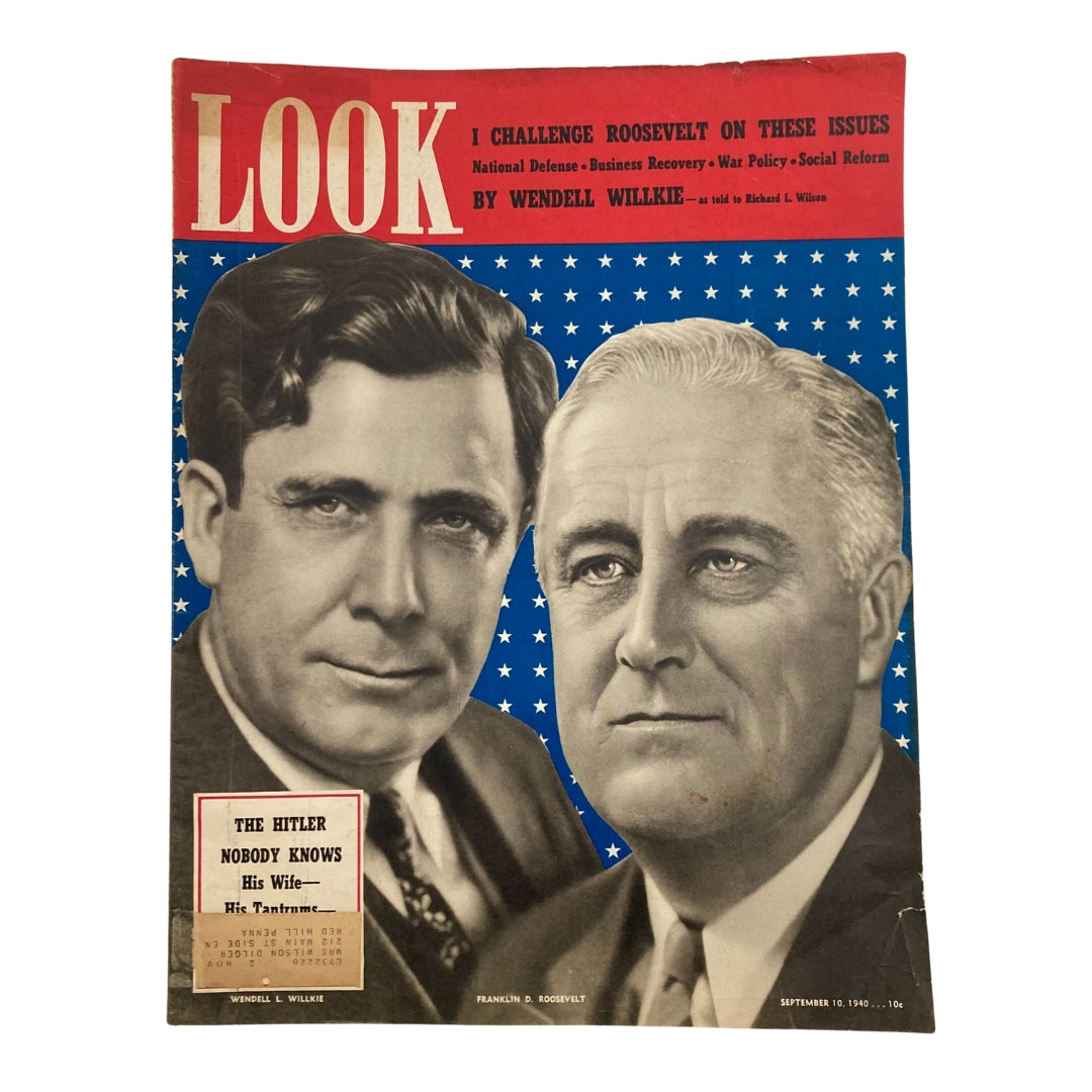 Look Magazine September 10 1940 featuring Wendell L. Willkie and Franklin D. Roosevelt on the cover, showcasing political figures from the pivotal 1940 presidential campaign.