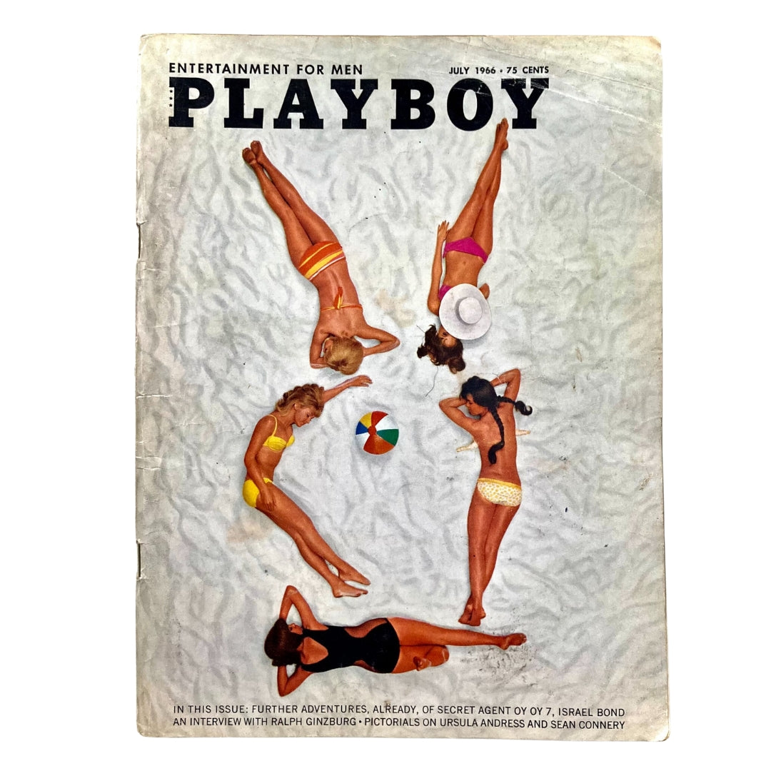 VTG Playboy Magazine July 1966 cover featuring women on the beach in colorful swimwear, representing classic magazine memorabilia from the 1960s.