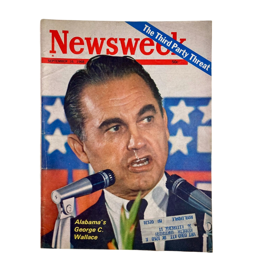 Cover of vintage Newsweek magazine from September 16, 1968 featuring Alabama's George C. Wallace, highlighting the Third Party Threat in American politics.