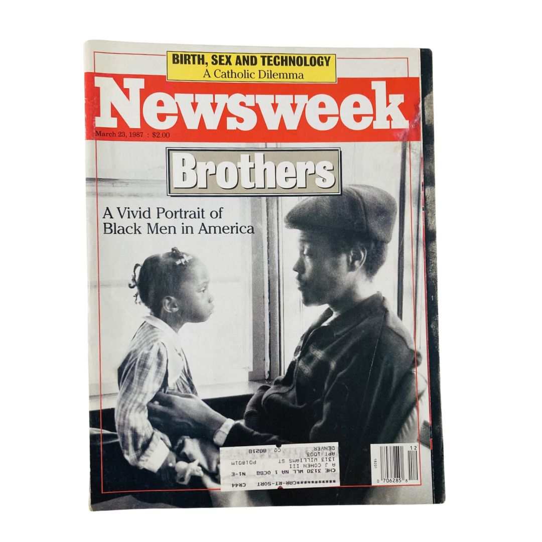 Newsweek Magazine March 23, 1987 featuring 'Brothers: A Vivid Portrait of Black Men in America', showcasing a cover image of a man and a child.
