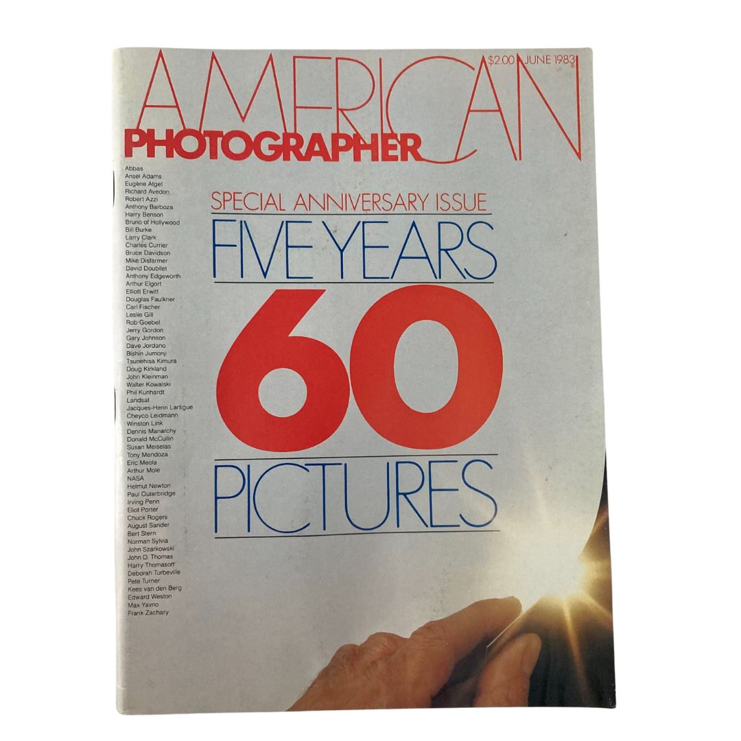 Cover of American Photographer Magazine, June 1983, celebrating five years with a special anniversary issue featuring 60 pictures, showcasing artistic excellence in photography.