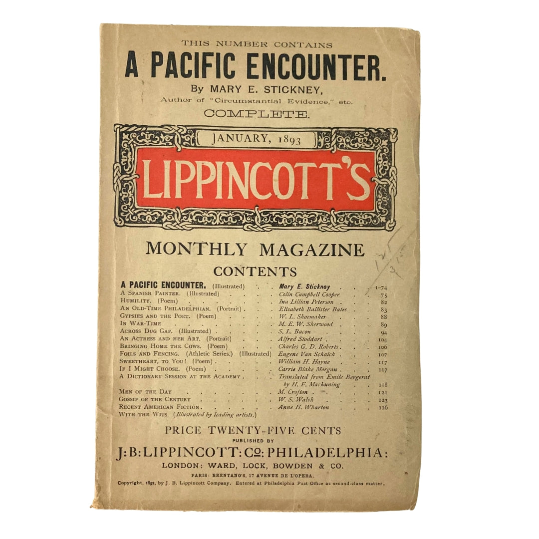 Lippincott's Magazine January 1893 A Pacific Encounter No Label