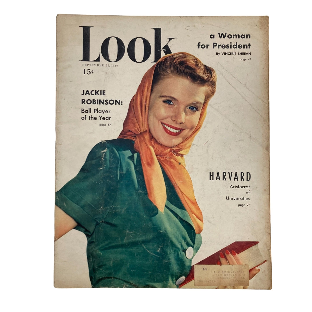 Cover of VTG Look Magazine September 27 1949 featuring Jackie Robinson as Ball Player of the Year, showcasing a vintage design and significant historical context.