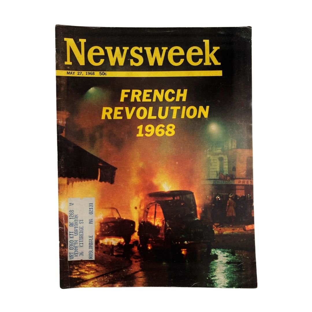 Cover of VTG Newsweek Magazine May 27 1968 featuring 'French Revolution 1968' with striking imagery of protests and fires.