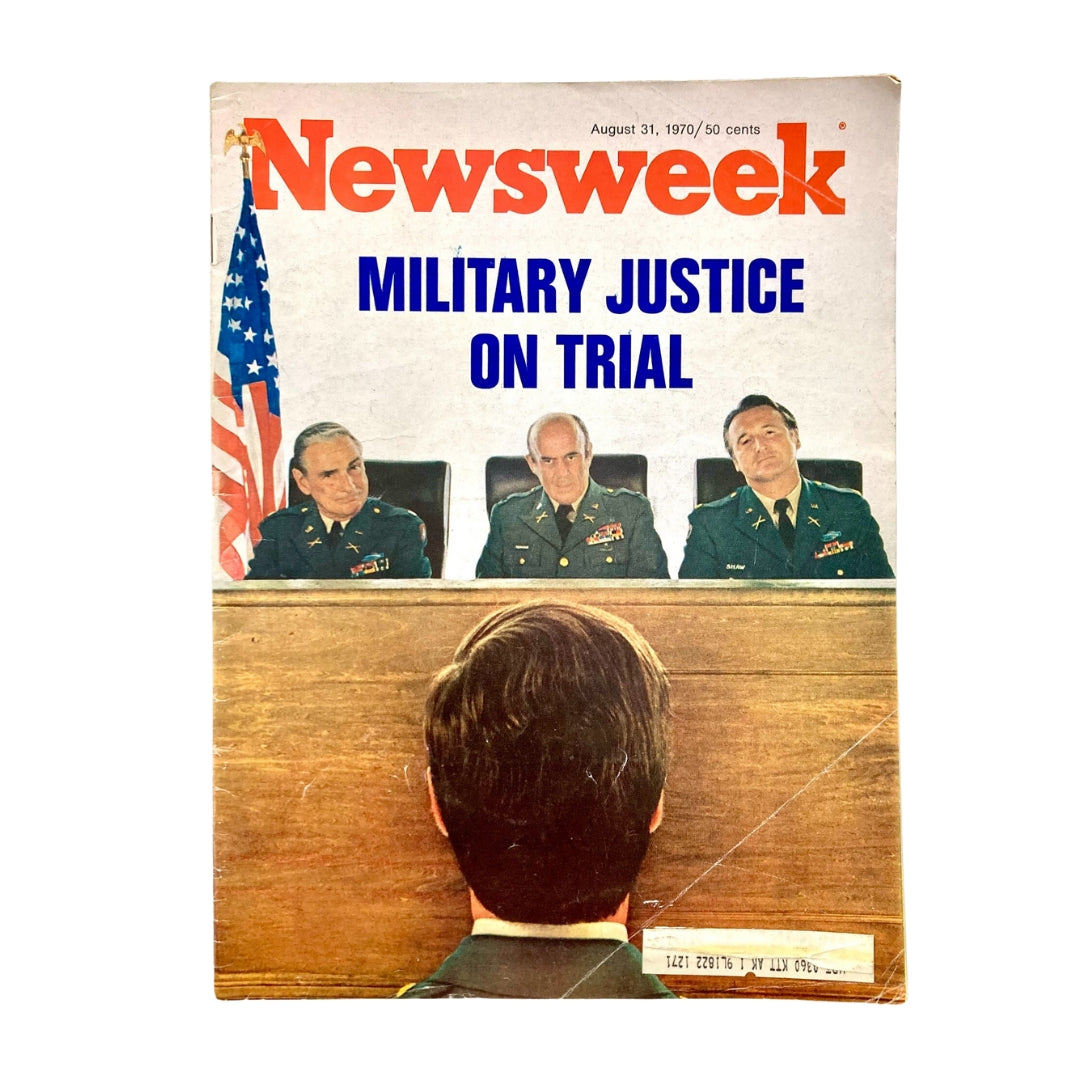 Cover of VTG Newsweek Magazine August 31 1970, featuring the title "Military Justice on Trial" with military officials in court setting.