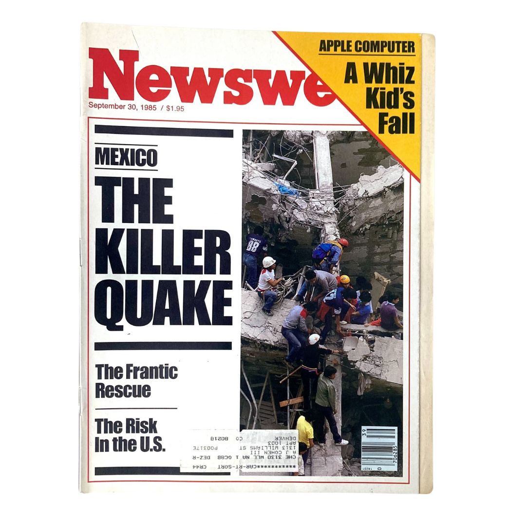 Cover of VTG Newsweek Magazine dated September 30, 1985 featuring the title 'Mexico The Killer Quake', depicting a rescue scene from the aftermath of the devastating earthquake.