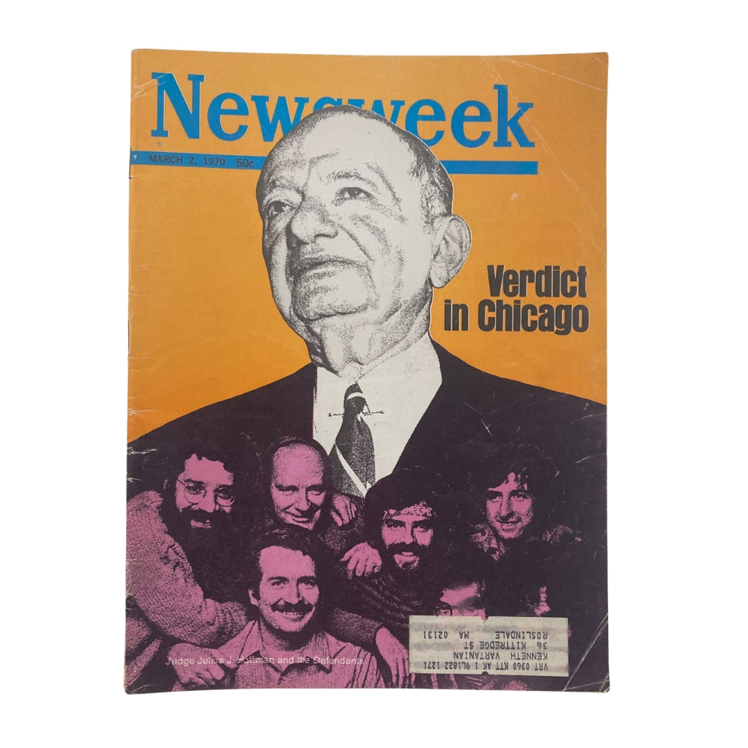 VTG Newsweek Magazine March 2 1970 featuring Judge Julius J. Hoffman and the defendants, with 'Verdict in Chicago' highlighted on the cover.