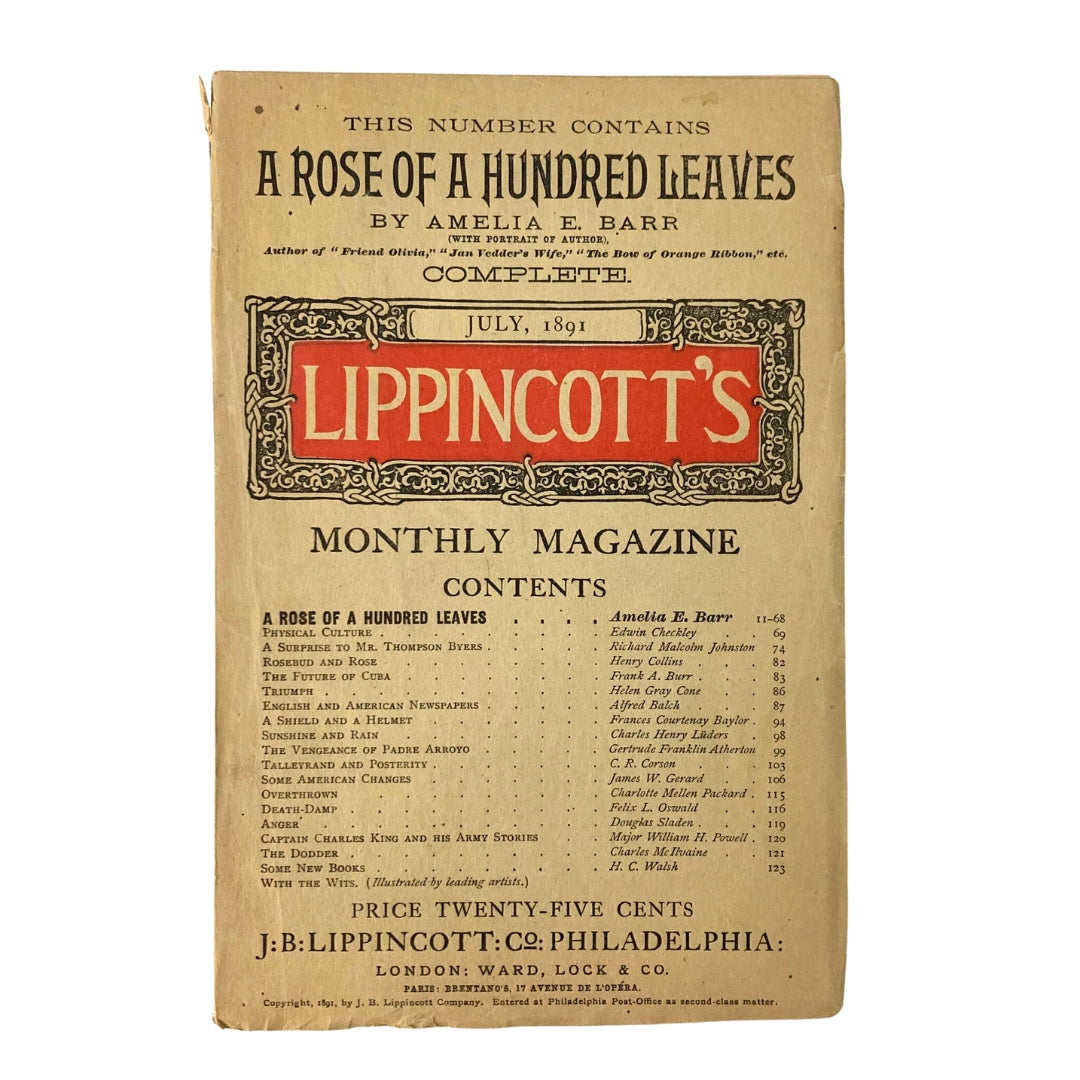 Lippincott's Magazine July 1891 A Rose of a Hundred Leaves No Label