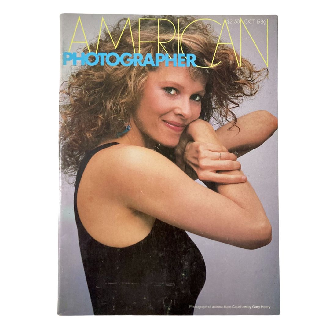 Cover of the American Photographer Magazine October 1986 featuring actress Kate Capshaw, showcasing a vibrant portrait and artistic design.
