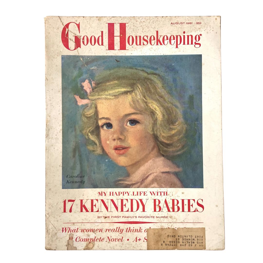 Cover of VTG Good Housekeeping Magazine August 1961 featuring a portrait of Caroline Kennedy, showcasing the nostalgic design of early 1960s magazine covers.