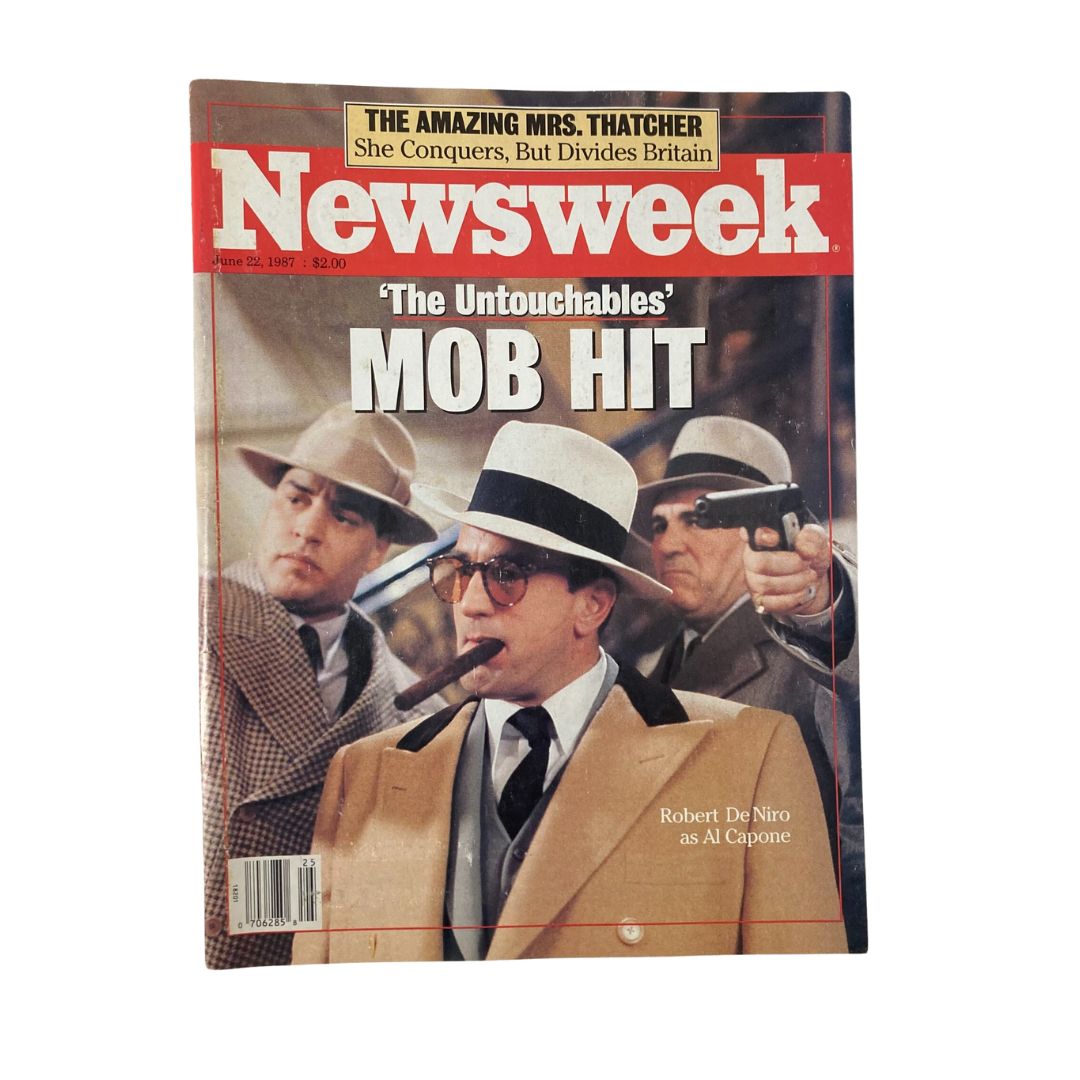 VTG Newsweek Magazine June 22 1987 featuring Robert De Niro as Al Capone, depicting the film 'The Untouchables' with dramatic cover art showing characters in 1920s attire and a gun.