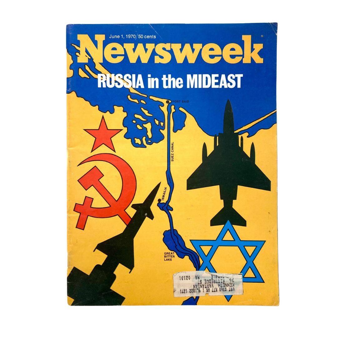 VTG Newsweek Magazine June 1 1970 cover featuring the headline 'Russia in the MIDEAST' with colorful graphics including symbols and imagery related to the Cold War.