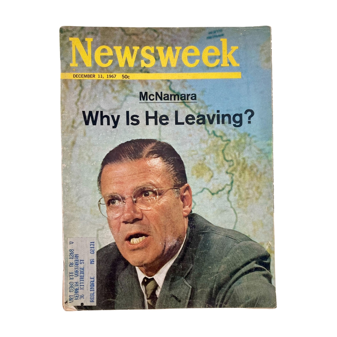 VTG Newsweek Magazine from December 11, 1967 featuring Robert McNamara on the cover, with the headline 'Why Is He Leaving?' highlighting political insights.