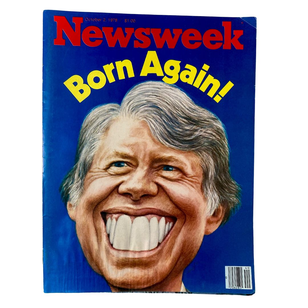 Cover of the October 2, 1978 Newsweek Magazine featuring Jimmy Carter with the headline 'Born Again!' showcasing a caricature of the former president.