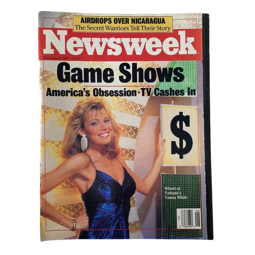 VTG Newsweek Magazine February 9 1987 featuring Vanna White on the cover, highlighting America's obsession with game shows and television cash prizes.