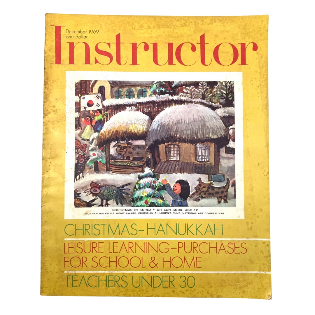 Cover of the VTG Instructor Magazine December 1969 featuring 'Christmas in Korea' by Oh Eun Sook, with illustrated festive scene and vintage design.