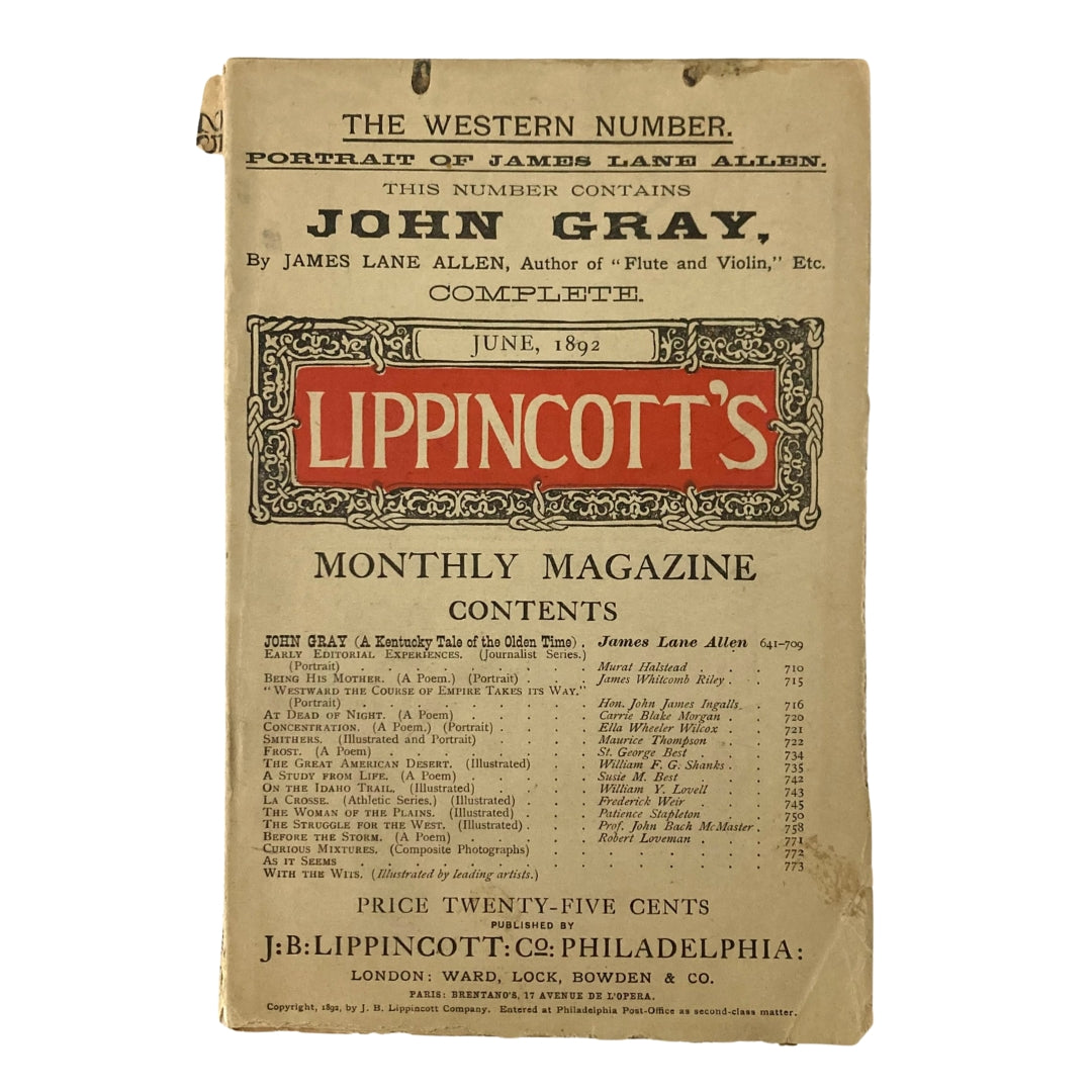 Lippincott's Magazine June 1892 John Gray A Kentucky Tale No Label