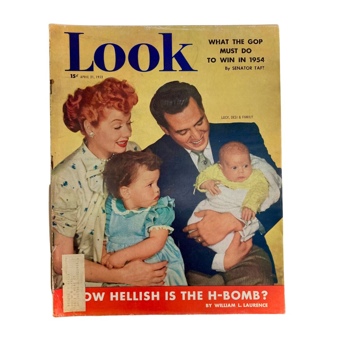 Cover of VTG Look Magazine April 21 1953 featuring Lucille Ball, Desi Arnaz & Family, showcasing a vintage family portrait.