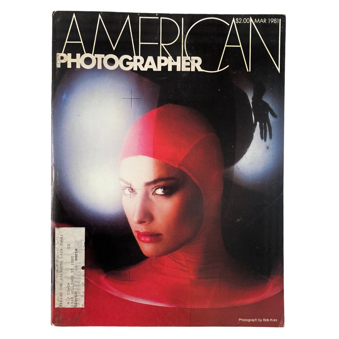 American Photographer Magazine March 1981 featuring Gery Carranza on the cover. A striking image of a model with a red headpiece, highlighting the fashion and photography of the 1980s era.