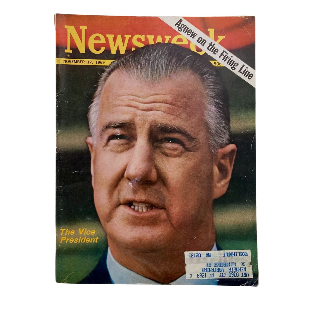 Cover of VTG Newsweek Magazine November 17 1969 featuring Spiro T. Agnew, the Vice President, with the headline 'Agnew on the Firing Line.'
