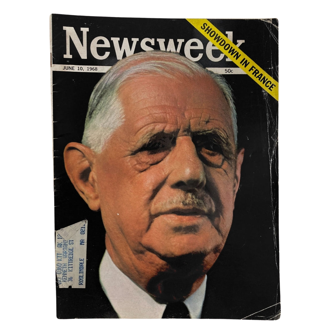 Cover of VTG Newsweek Magazine June 10 1968 featuring President Charles De Gaulle of France with a headline about the showdown in France.