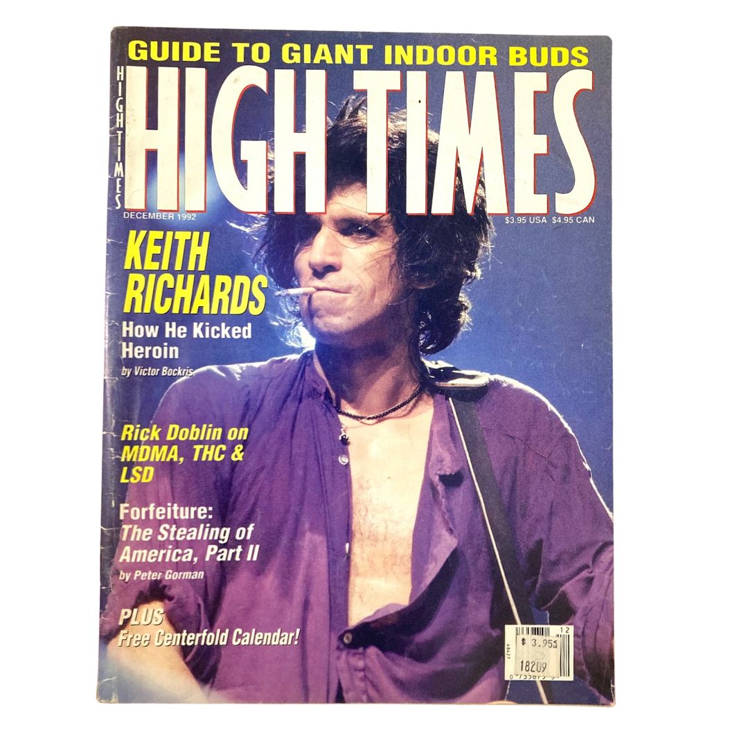 High Times Magazine December 1992 No. 208 cover featuring Keith Richards, showcasing articles on cannabis culture and music.