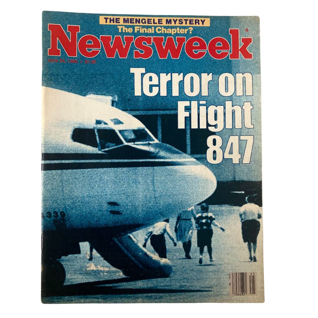 VTG Newsweek Magazine June 24 1985 cover featuring the headline 'Terror on Flight 847', showcasing an airplane and individuals on a tarmac.