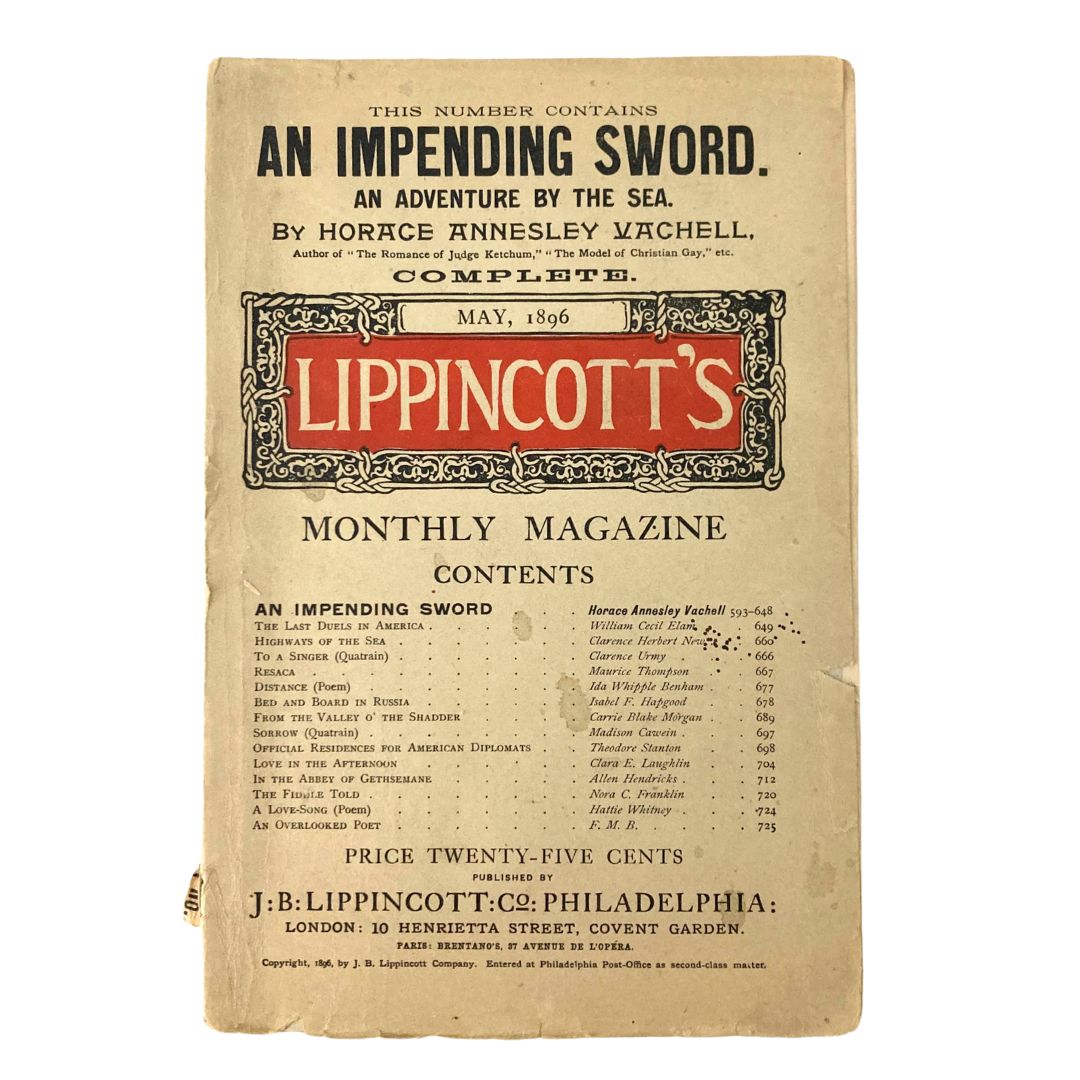 Lippincott's Magazine May 1896 An Impending Sword An Adventure No Label
