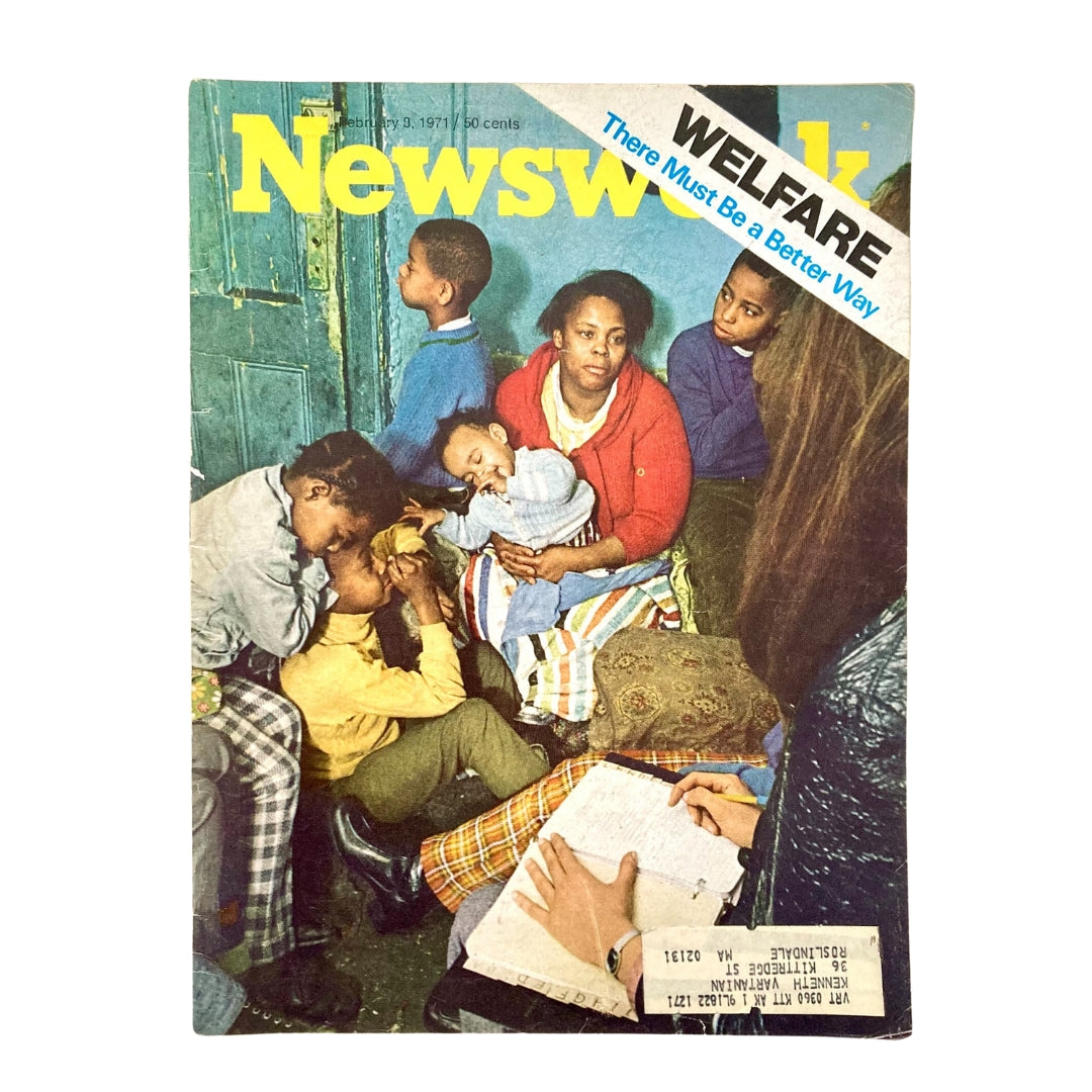 Vintage Newsweek Magazine cover from February 8, 1971, featuring the title 'Welfare: There Must Be a Better Way' with a poignant image depicting families in a touching scene, showcasing social issues of the early 1970s.