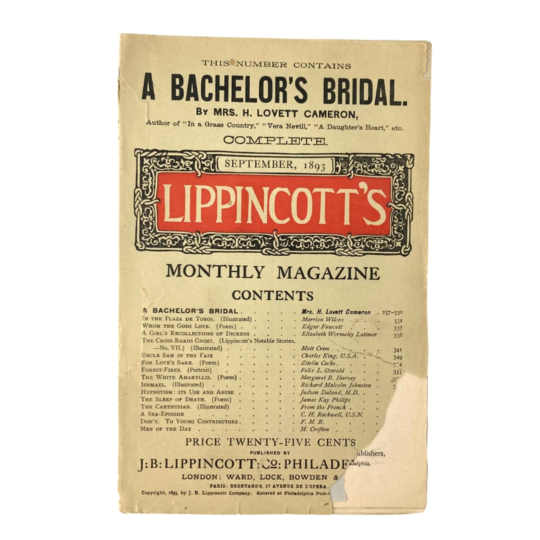 Lippincott's Magazine September 1893 A Bachelor's Bridal No Label