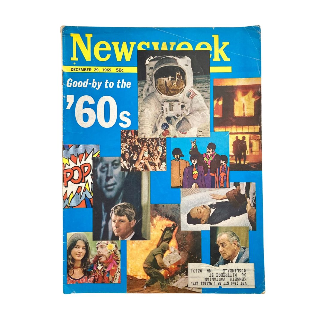 VTG Newsweek Magazine December 29 1969 Good-bye to the '60s cover featuring collage images representing major events and figures of the 1960s including an astronaut, political leaders, and cultural icons.