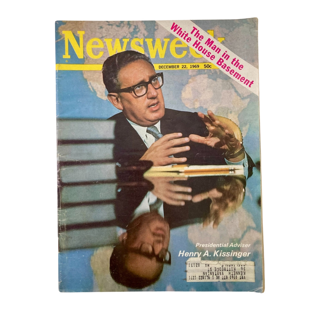 Cover of VTG Newsweek Magazine December 22, 1969 featuring Presidential Adviser Henry A. Kissinger, showcasing a reflective photograph with iconic visuals of the era.