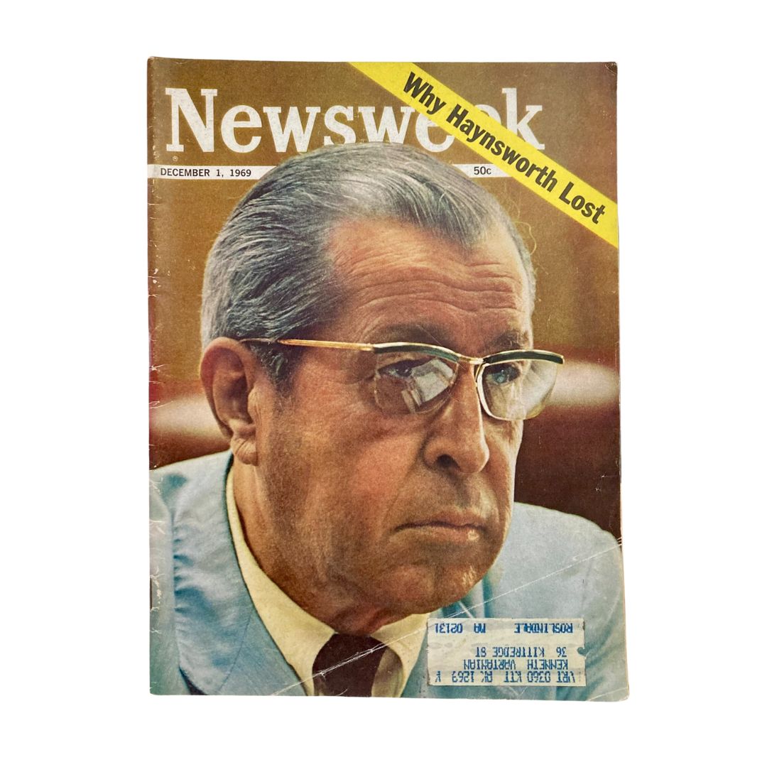 VTG Newsweek Magazine December 1 1969 featuring a close-up image of Clement Haynsworth, showcasing the magazine's cover with the headline 'Why Haynsworth Lost'.