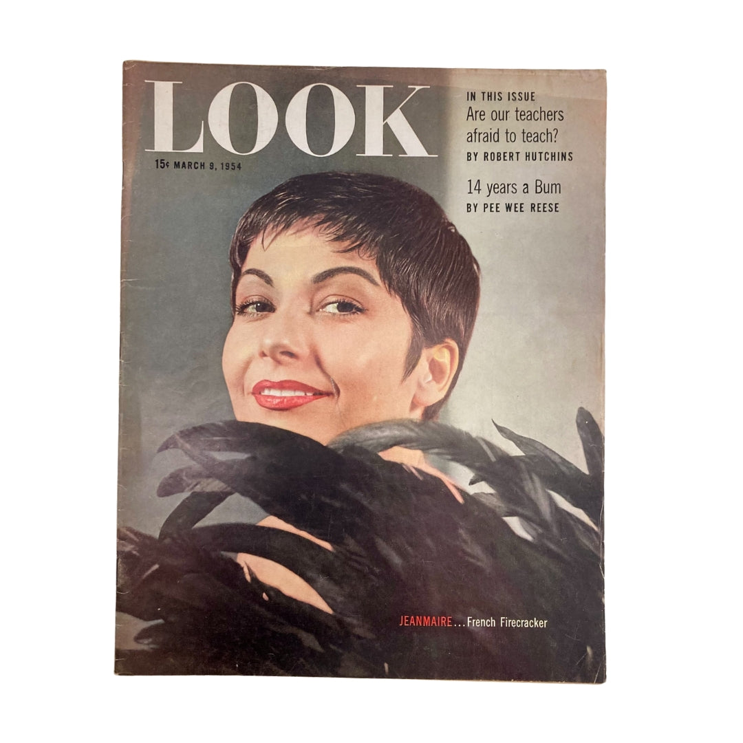 Vintage Look Magazine March 9 1954 cover featuring Jeanmarie, the French Firecracker, showcasing 1950s fashion and glamour.