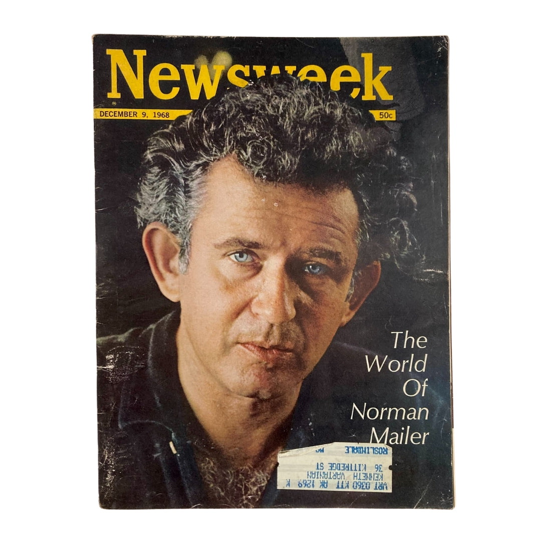 VTG Newsweek Magazine December 9, 1968 featuring Norman Mailer on the cover, showcasing a portrait of the author with striking hair and blue eyes, highlighting the title 'The World Of Norman Mailer'.