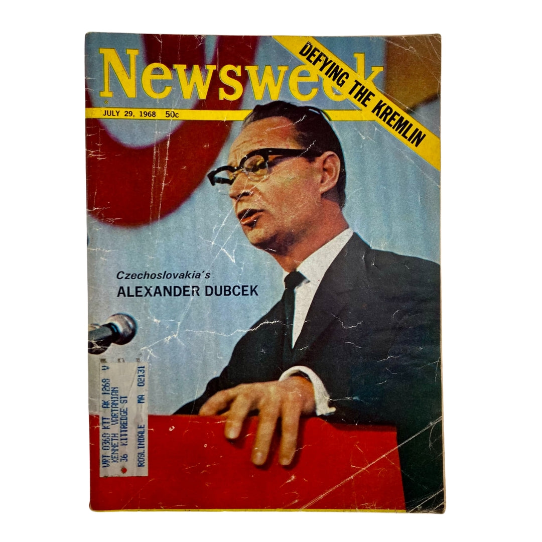 Cover image of VTG Newsweek Magazine from July 29, 1968 featuring Czechoslovakia's Alexander Dubcek, with prominent headlines and historical imagery.