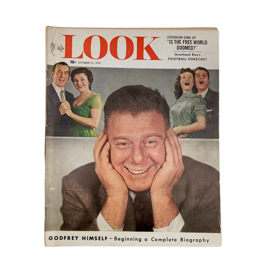 Cover of VTG Look Magazine from September 22, 1953 featuring Arthur Godfrey, showcasing vintage entertainment history.