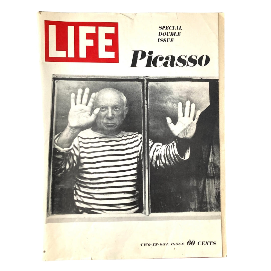 VTG Life Magazine December 27 1968 featuring Pablo Picasso on the cover with a black and white photo of the artist behind glass, emphasizing his iconic striped shirt.