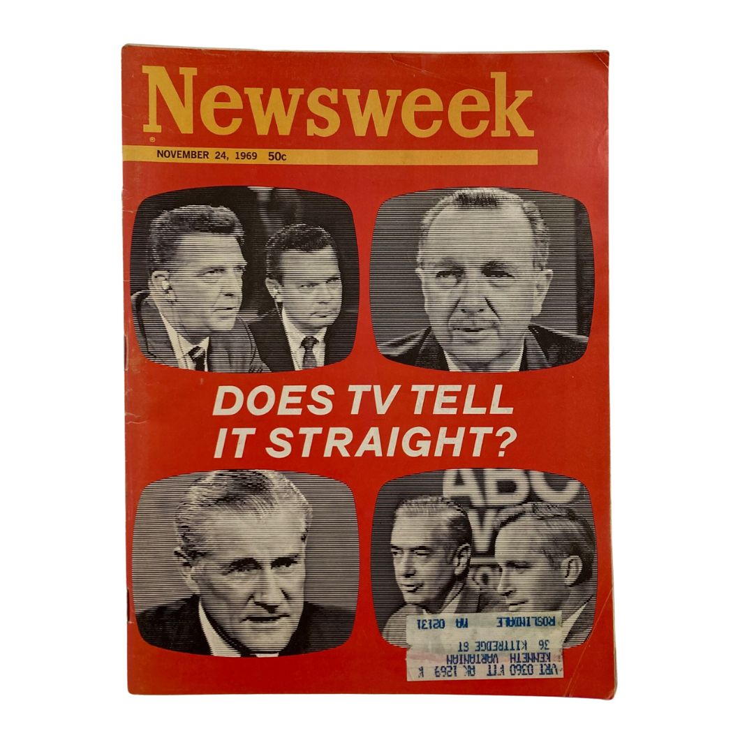 Cover of VTG Newsweek Magazine from November 24, 1969, featuring the headline 'Does TV Tell it Straight?' with images of television personalities.