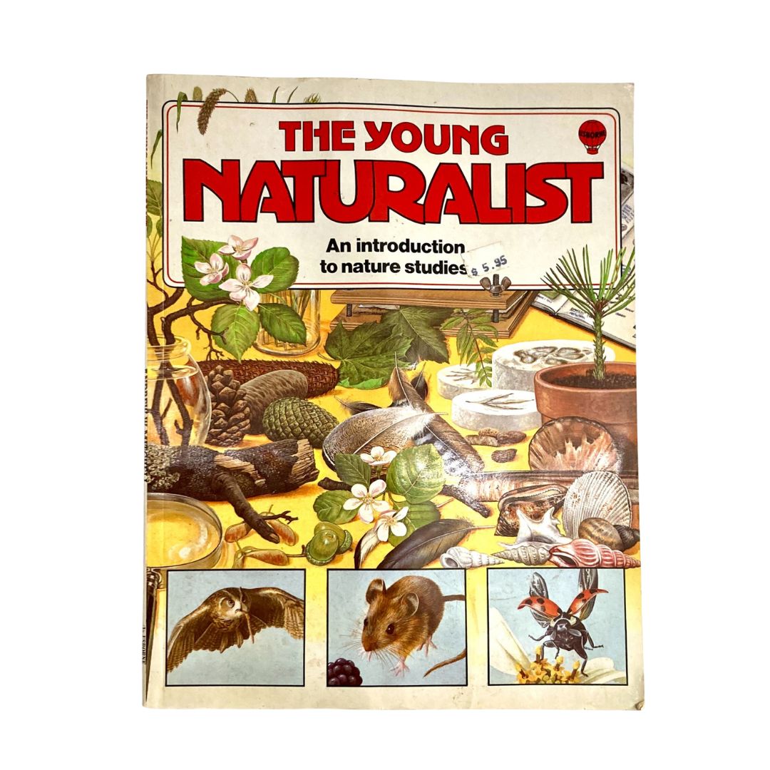 Cover of 'The Young Naturalist: An Introduction to Nature Studies' featuring various natural elements like plants, animals, and study tools.