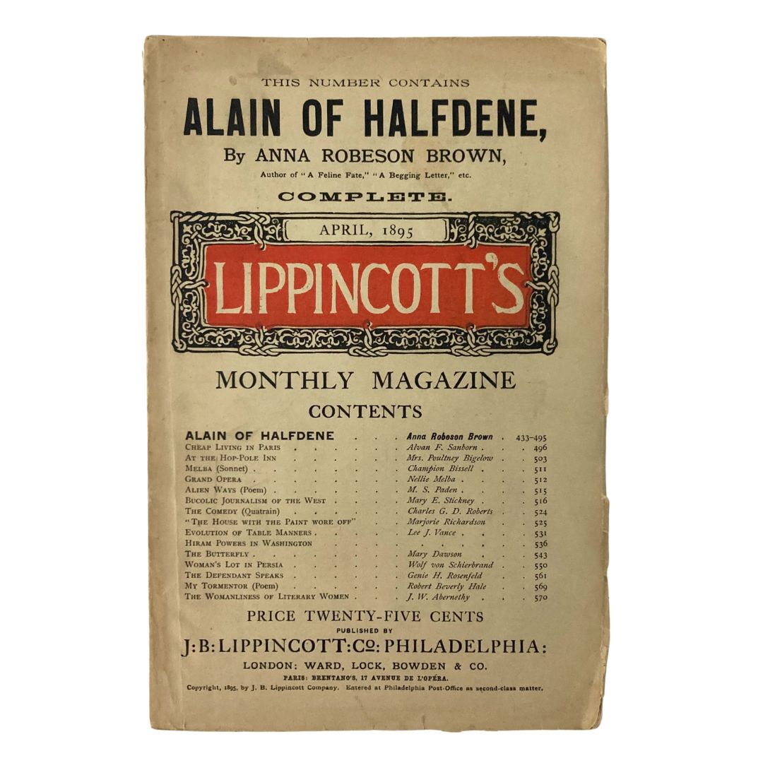 Lippincott's Magazine April 1895 Alain of Halfdene - Anna R. Brown No Label