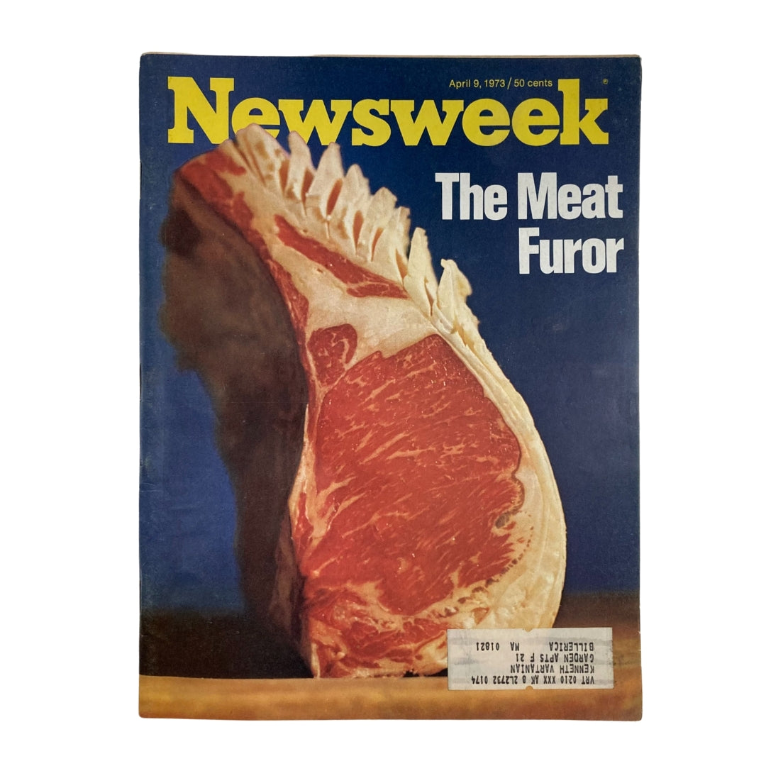 VTG Newsweek Magazine April 9 1973 cover featuring The Great Meat Furor with a prominent image of veal cutlets.