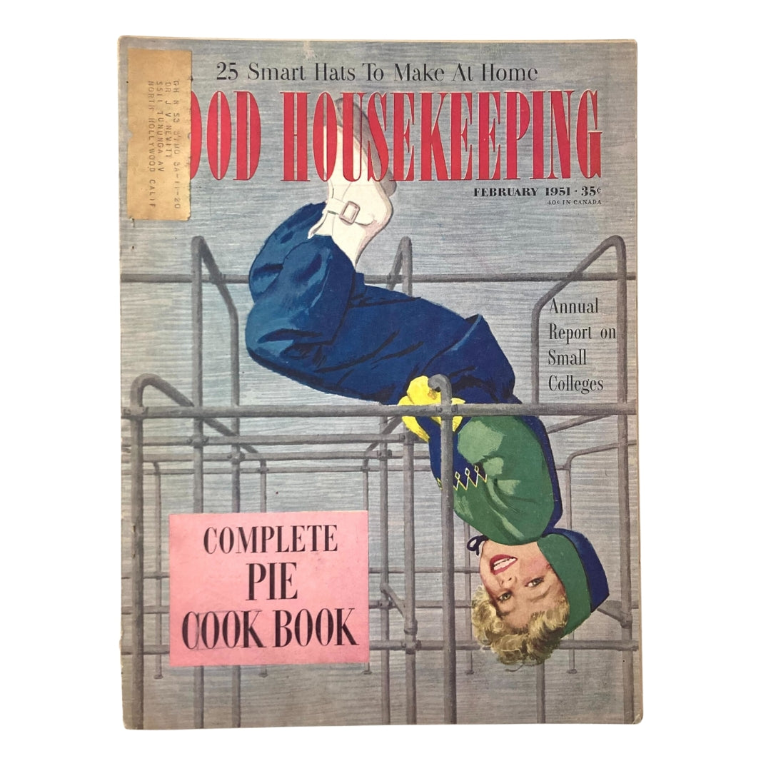 Cover of VTG Good Housekeeping Magazine February 1951, featuring a vintage design with the text 'Complete Pie Cook Book'.